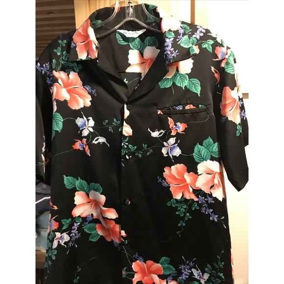 Hawaii Nei Honolulu Vintage Men’s L Black Floral Short Sleeve Button Shirt - Picture 8 of 12